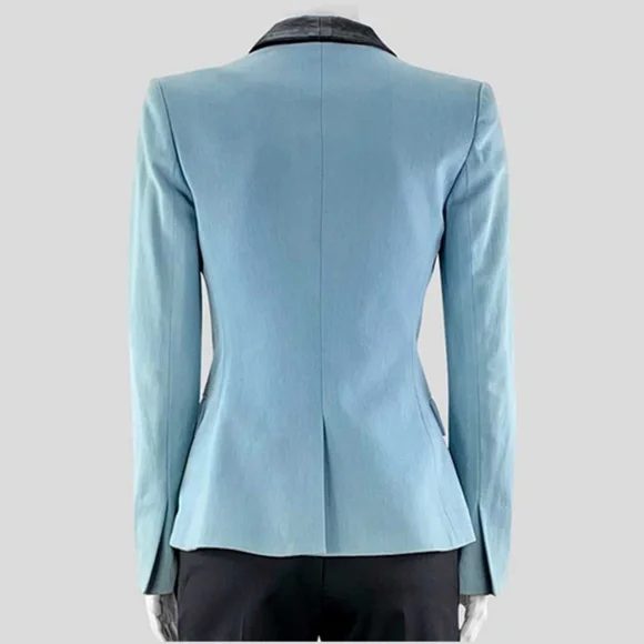 A. L. C. Light Blue and Black Leather Blazer - P - Picture 2 of 3